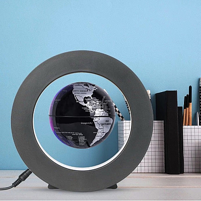 Glob pamantesc magnetic plutitor cu iluminare LED Negru 18 cm x 18 cm x 5 cm