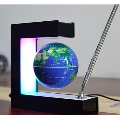 Glob pamantesc magnetic plutitor cu iluminare LED forma C cu Pix 17.3 cm x 19.5 cm x 5 cm
