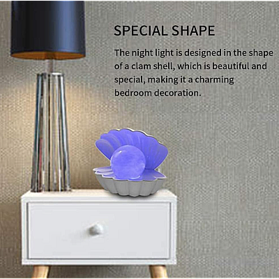 Lampa De Veghe In Forma de Scoica Cu Perla In Interior 8 Culori LED