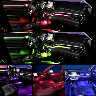 Kit Lumini Ambientale interior auto 18 in 1 RGB cu Aplicatie