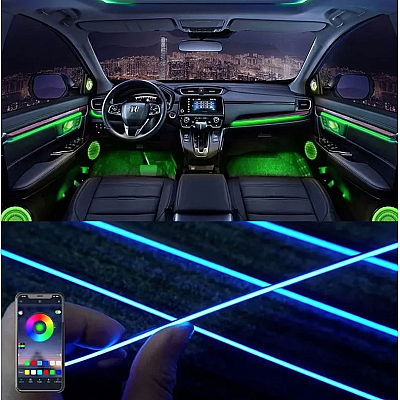 Kit Lumini Ambientale interior auto 18 in 1 RGB cu Aplicatie