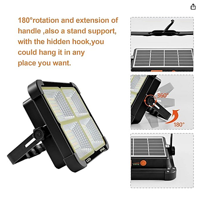 Proiector Patrat cu incarcare solara 336 Led 100W 16500mAh 10000 LM