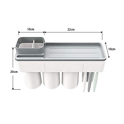 Suport Dispenser pasta de dinti cu 3 pahare magnetice 6 periute