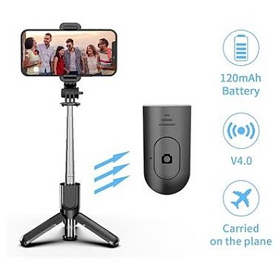 Selfie Stick cu Trepied 170 cm si Telecomanda Bluetooth Q-ZJ700