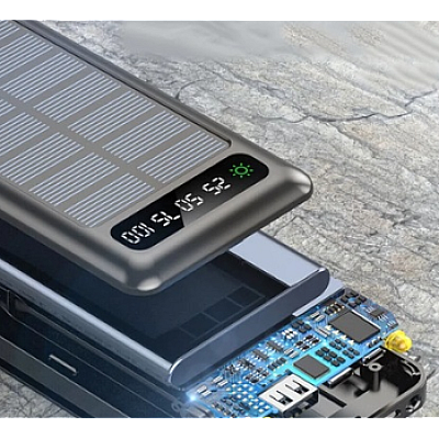 Baterie Externa Solara 12000 mAh Q CD281 Cabluri USB Type C MicroUSB si Lightning Incorporate