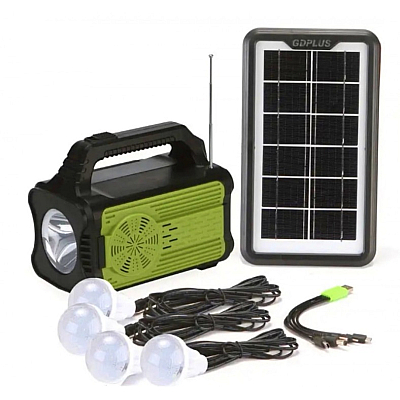 Kit solar GD Plus GD-8075 Radio FM MP3 Player cu lanterna, powerbank 10000mAh, 4 becuri LED
