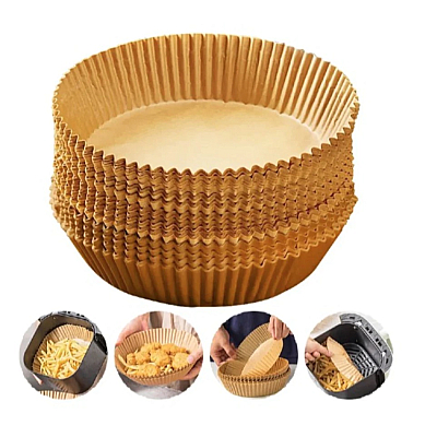 Set 50 hartii de copt ROTUNDE pentru friteuza Unica folosinta 16x4.5 cm Maro