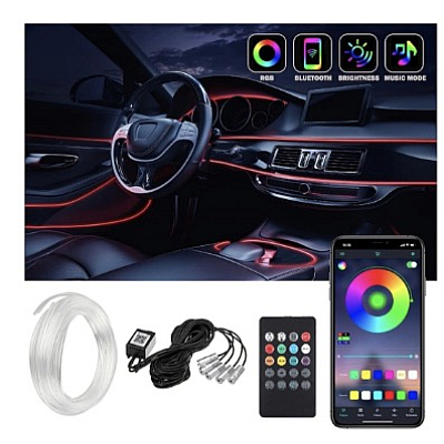 Kit Lumini ambientale auto 5 LED x 6 m neon RGB, aplicatie prin Bluetooth