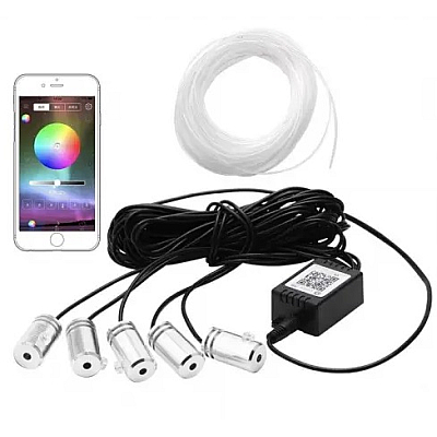 Kit Lumini ambientale auto 5 LED x 6 m neon RGB, aplicatie prin Bluetooth