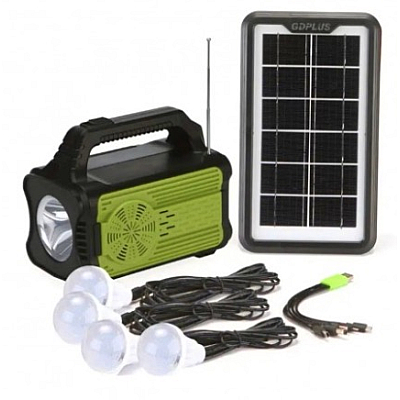 Kit solar GD-8075 cu lampa multifunctionala panou solar si 4 Becuri