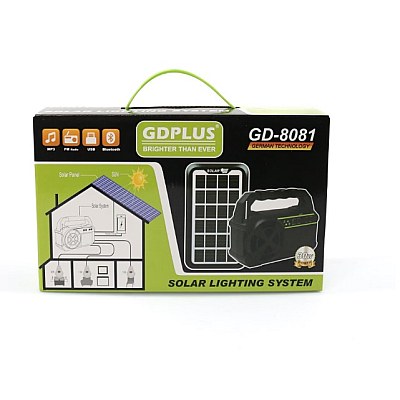 Kit solar GD-8081 cu lampa multifunctionala panou solar si 3 Becuri