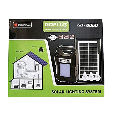 Kit solar GD-8060 cu lampa multifunctionala panou solar si 3 Becuri 