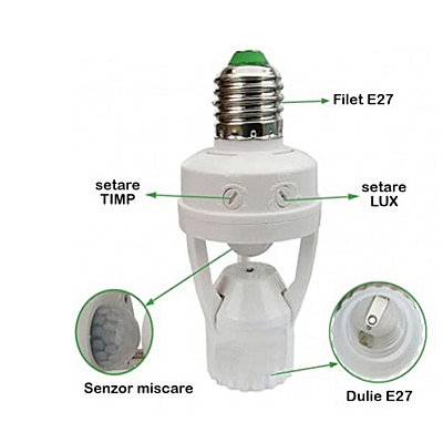 Suport dulie E27 cod Q H201 cu senzor de miscare IR