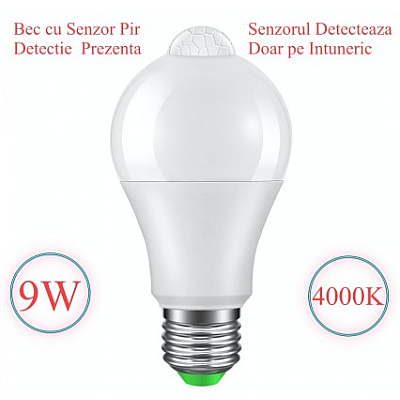 Bec cu LED E27 cu senzor de miscare 9W