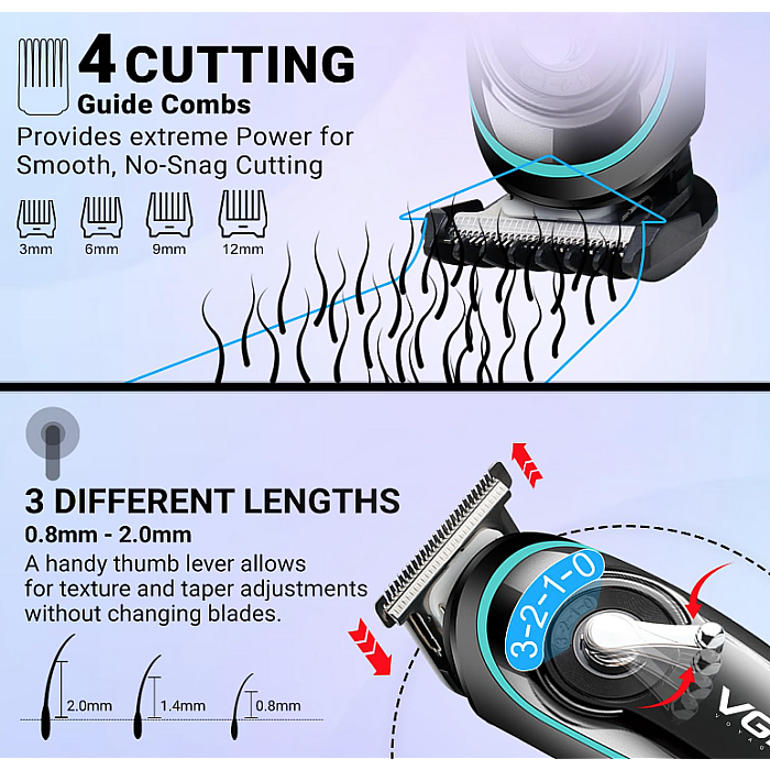 Trimmer profesional VGR V 075 cu afisaj LED si 4 piepteni