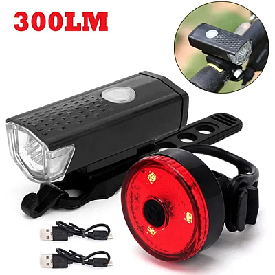 Set lanterna far stop led usb bicicleta trotineta 300 lm minimalist