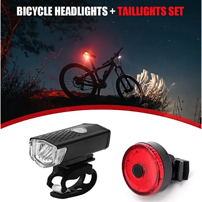 Set lanterna far stop led usb bicicleta trotineta 300 lm minimalist