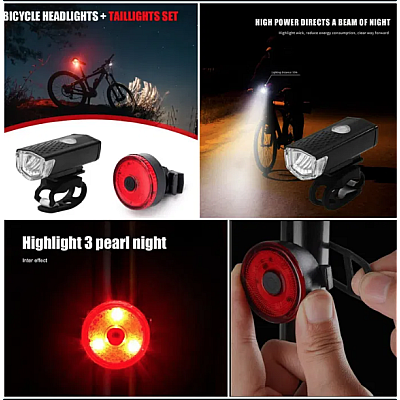 Set lanterna far stop led usb bicicleta trotineta 300 lm minimalist