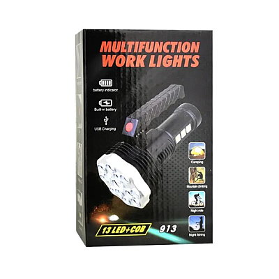 Lanterna multifunctionala 13 LED plus 3 LED COB 913 reincarcabila USB