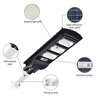 Lampa solara stradala LED 150W cu panou fotovoltaic cu 3 casete