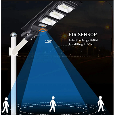 Lampa solara stradala LED 150W cu panou fotovoltaic cu 3 casete