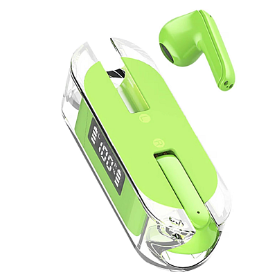 Casti bluetooth sport TM50 fara fir transparente cu afisaj digital VERDE