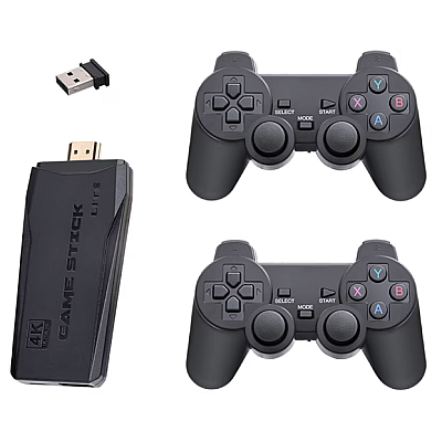 Set Consola gaming 4K retro cu 2x controller wireless dual 2,4G stick jocuri video plug-and-play HDMI USB