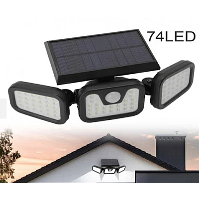 Lampa Solara Tripla cu Panou Solar Incorporat 74 LED SMD Reglabila 360 grade FL 1725A