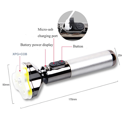 Lanterna de mana ultra-luminoasa XPG + COB 1200Mah