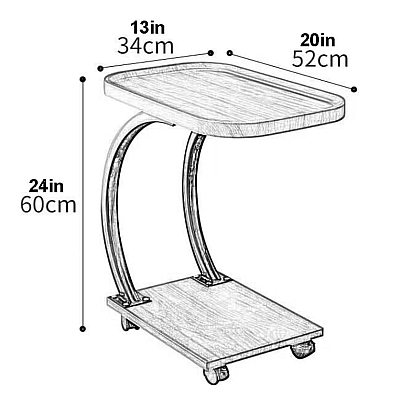 Masuta laterala din lemn cu roti curbata pentru sufragerie