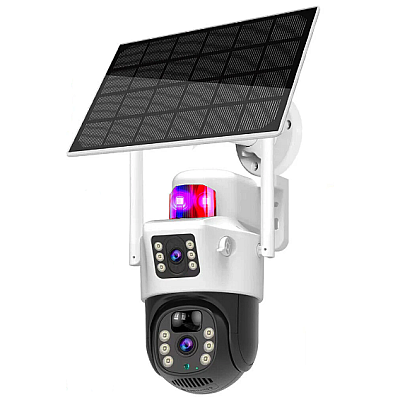 UB Camera de supraveghere 4G cu panou solar lentila dual 6 LED fiecare Audio bidirectional ALB