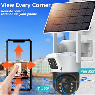 UB Camera de supraveghere 4G cu panou solar lentila dual 6 LED fiecare Audio bidirectional ALB