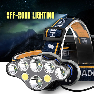 Lanterna frontala de cap 8 LED prindere pe cap RD C093 Albastru cu galben