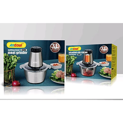 Tocator Electric Multifunctional Q JR842 650W cu 2 Viteze din Inox pentru Carne Fructe si Legume Capacitate 3L