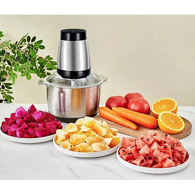 Tocator Electric Multifunctional Q JR842 650W cu 2 Viteze din Inox pentru Carne Fructe si Legume Capacitate 3L