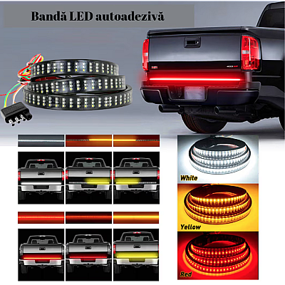 Banda LED autoadeziva rosu galben alb Iluminare 1.5M 12V pentru masina