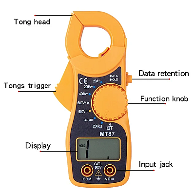 Clampmetru mic galben multifunctional MT87 AC/DC