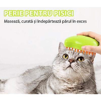 Perie 3 in 1 multifunctionala pentru animale de companie cu aburi pulverizare si dozator incorporat