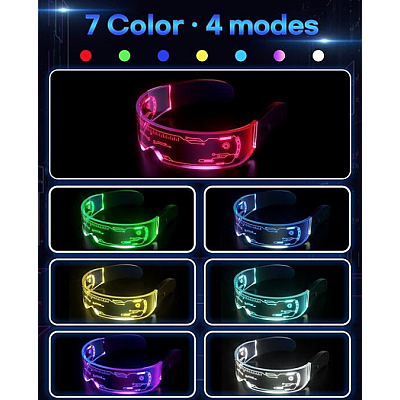 Ochelari LED cu 7 culori si 4 moduri de iluminat pentru PARTY