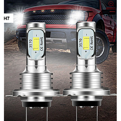 Set 2 becuri auto LED H7 3570 7000LM 2SMD temperatura culoare 6000K putere 80W