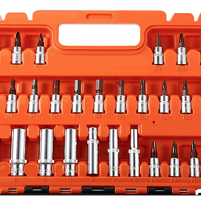 Trusa chei tubulare si biti 53 piese clicket 1/4 negru/portocaliu