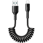 Cablu de date USB la iPhone Lightning spiralat negru