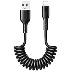 Cablu de date USB la iPhone Lightning spiralat negru