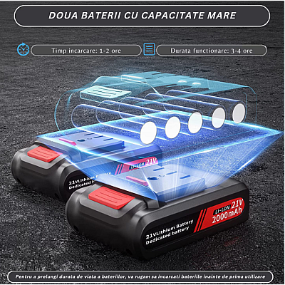 Trusa Foarfeca electrica crengi profesionala cu 2 acumulatori 21 V 2000 mAh diametru taiere 30 mm