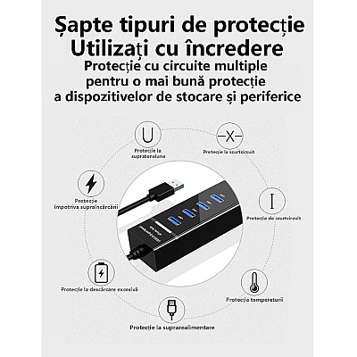 Hub cu 4 Porturi USB 3.0 de 5 Gbps LED Indicator Compact Q 303