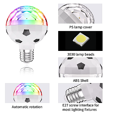 Bec LED E27 rotativ cu lumina ambientala de club