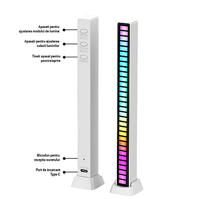 Bara cu leduri RGB sincronizare muzicala lumini de ritm senzor sunet 32 leduri