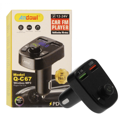 Modulator FM Bluetooth si incarcator auto 12V/24V cu 2 porturi USB Q C67 Andowl Modulator FM Bluetooth si incarcator auto 12V/24V cu 2 porturi USB Q C67 Andowl