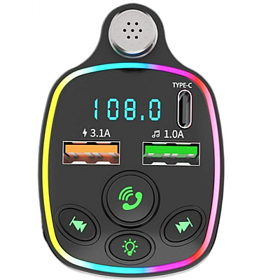 Modulator FM Andowl Q C71 cu 3 porturi USB microfon handsfree incarcare USB 3.1A