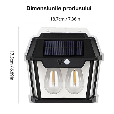 Lampa Solara de Perete Q D1522 Cu 2 becuri LED pentru exterior cu senzor de miscare si lumina